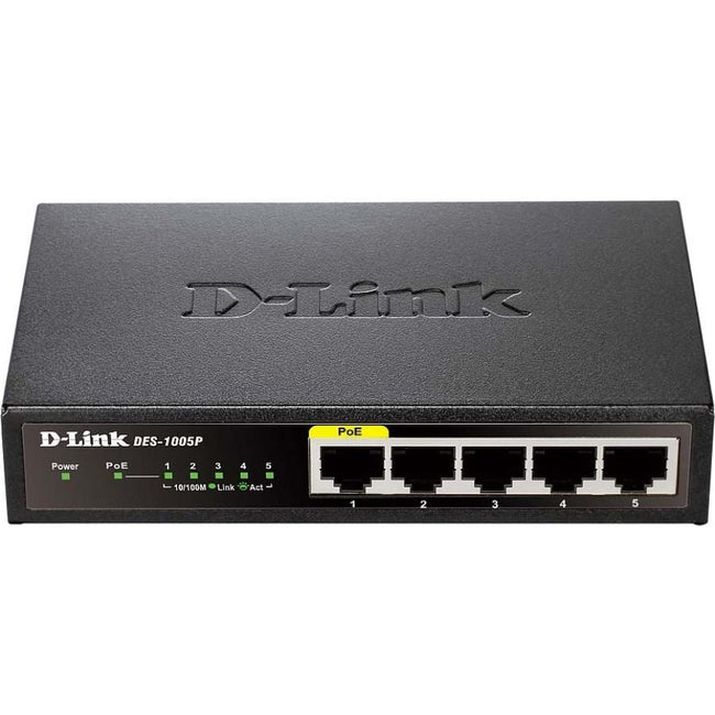 D-Link DES-1005P 5-Port 10-100 Unmanaged Metal Desktop Switch with 1 PoE Port
