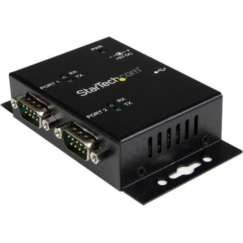 StarTech.com USB to Serial Adapter - 2 Port - Wall Mount - Din Rail Clips - Industrial - COM Port Retention - FTDI - DB9