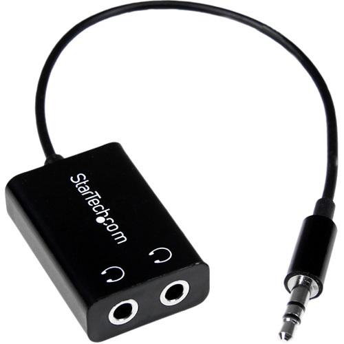 StarTech.com Black Slim Mini Jack Headphone Splitter Cable Adapter - 3.5mm Male to 2x 3.5mm Female