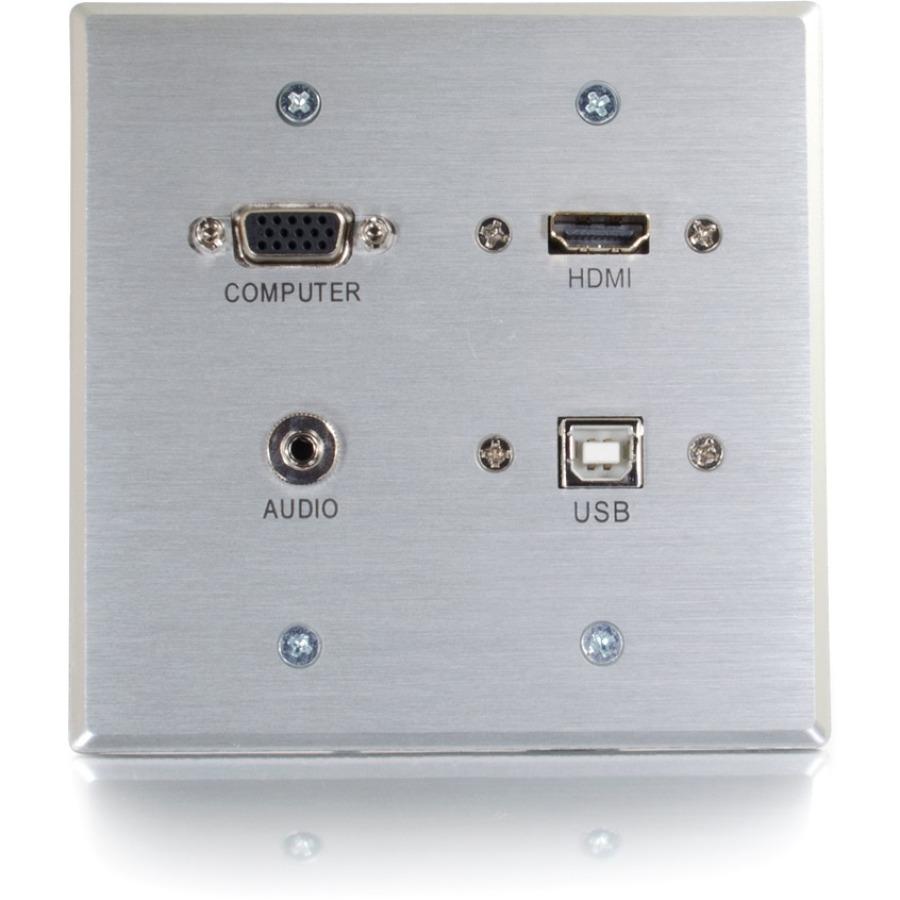 C2G RapidRun HDMI Double Gang Wall Plate with VGA, Stereo Audio and USB - Aluminum
