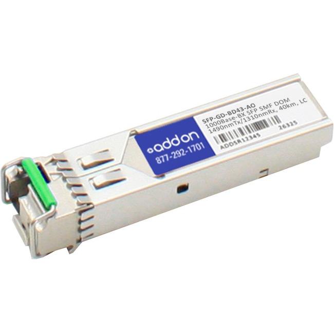 AddOn MRV SFP-GD-BD43 Compatible TAA Compliant 1000Base-BX SFP Transceiver (SMF, 1490nmTx-1310nmRx, 40km, LC, DOM)